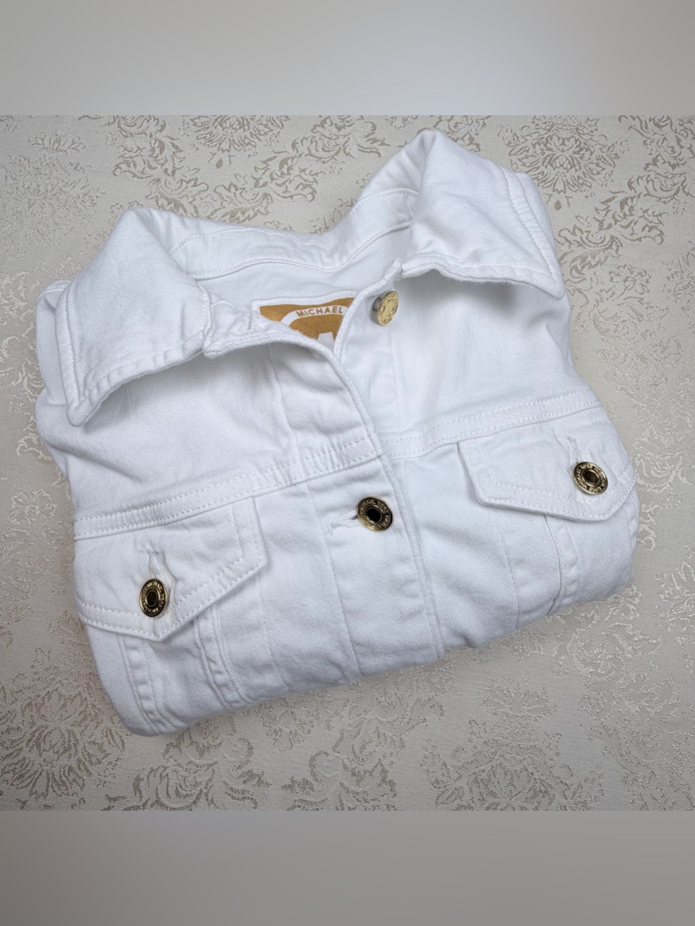 Michael Kors White Denim Jacket with Gold Buttons, XL